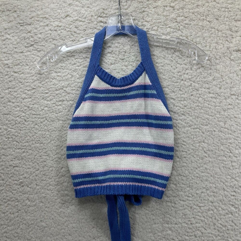 Goodnight Macaroon Striped Knit Halter Crop Top Women’s Small Y2K